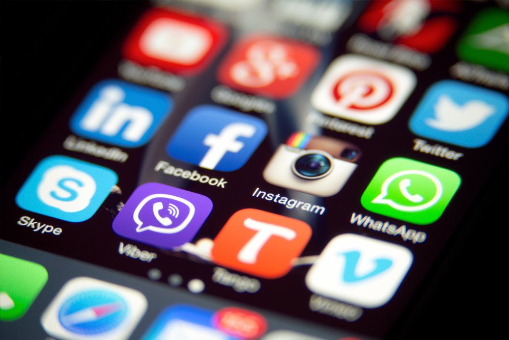 social media icons on smartphone display