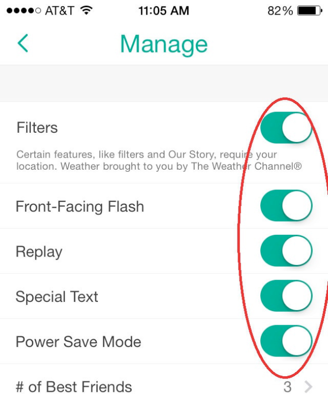 manage additional features in Snapchat