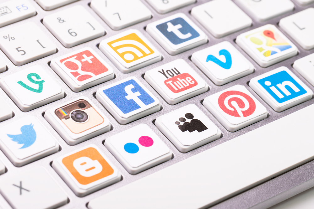 social media icons on keyboard