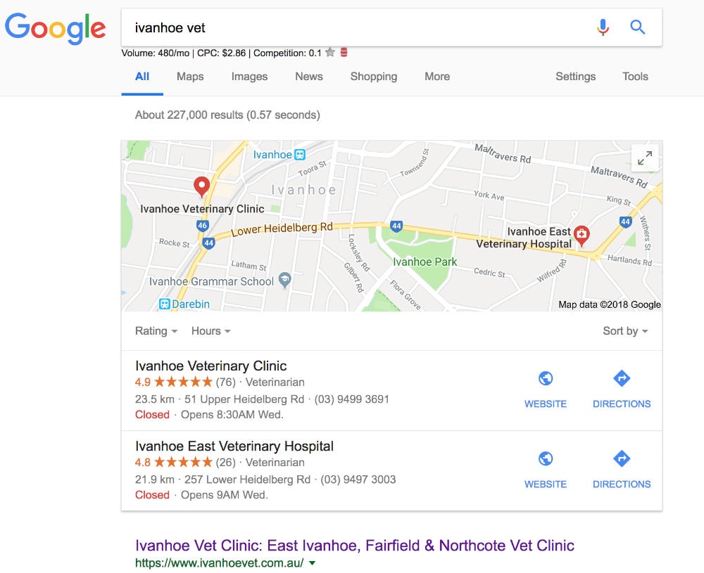 Google Maps Rankings for Ivanhoe Vet