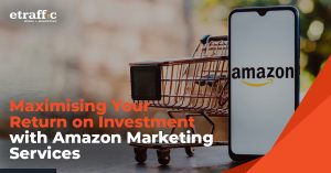 the Amazon logo displayed on a smartphone along with a shopping cart